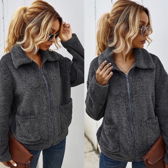 Softest teddy vegan fur zipper coat-  olive - Picture 5 of 7